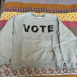 Gray Sweatshirt with Floral 'VOTE' Design